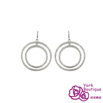 【約克精品】環環相偎方晶鋯石包銠金針式耳環