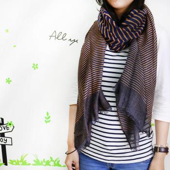 【Lus.G】經典時尚條紋棉麻圍巾-共3色