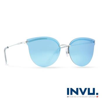 INVU瑞士 九層鍍膜時尚金屬平面水銀藍偏光太陽眼鏡 - (銀) T1802C