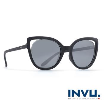 INVU瑞士 九層鍍膜前衛貓眼簍空水銀偏光太陽眼鏡 - (黑) T2811A