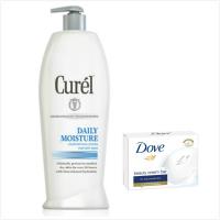 美國原裝進口Curel科潤身體乳液(日用保濕)(13oz/384ml)*1+德國DOVE乳霜潔膚香皂(135g)*12