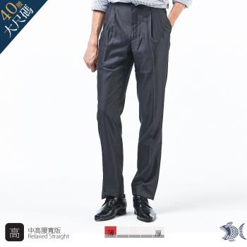 【NST Jeans】大尺碼 夏季西裝褲 白網點鐵灰 羊毛打摺西裝褲(中高腰寬版) 001-7286