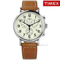 TIMEX 天美時 / TXTW2R42700 / 美國指標型男復古三眼計時日期真皮手錶 米白x卡其 40mm
