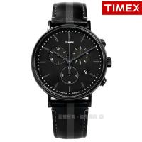 TIMEX 天美時 / TXTW2R37800 / 美國INDIGLO專利照明三眼計時紳士真皮手錶 黑色 41mm