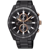 SEIKO 精工Criteria 太陽能三眼計時腕錶(黑x玫瑰金/43mm) V176-0AX0X SSC661P1