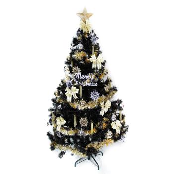 摩達客 台灣製10呎/10尺(300cm)時尚豪華版黑色聖誕樹(+金銀色系配件組)(不含燈)