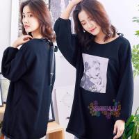 現貨【魔法拉拉】優質針織韓風仕女塗鴉澎澎袖長版上衣K574(時尚黑)