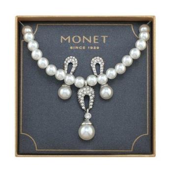 【Love 21】Monet2018典雅珍珠水晶滴狀耳環項鍊套組(預購)