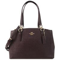 COACH 馬車LOGO珠光防刮皮革三層手提/斜背包(暗紅紫)