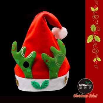 【摩達客】耶誕派對-綠花鹿角金雪花聖誕帽(小)