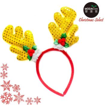 摩達客耶誕派對-亮片鹿角聖誕葉髮箍(黃色)