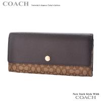 COACH 52575咖啡c-logo織布拼皮輕便長夾