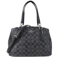COACH 馬車 C LOGO PVC皮革飾邊三層兩用包(大/黑灰)