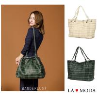 La Moda 超大容量多way格紋車線肩背斜背托特包(共3色)