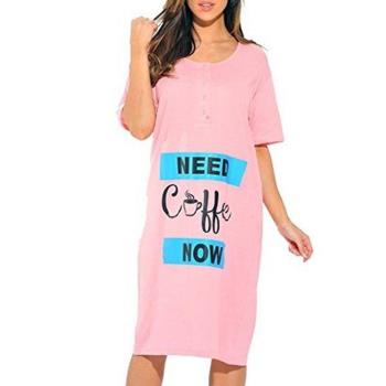 Love21 女大尺碼居家連身寬鬆圖騰粉紅色短袖睡衣(預購)