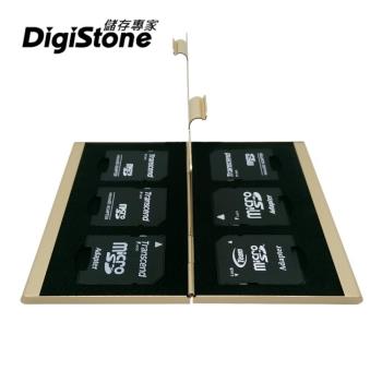 DigiStone 超薄型Slim鋁合金 6片裝雙層多功能記憶卡收納盒(3SD+3SD)-香檳金X1【鋁合金殼】【防靜電EVA】