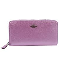 COACH 20145 經典馬車LOGO荔枝皮革拉鍊長夾.粉紫