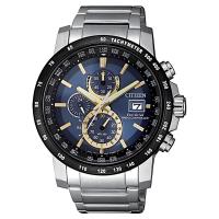 CITIZEN 星辰 光動能萬年曆電波錶-藍x金時標 43mm AT8124-83M