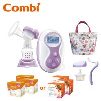 日本Combi 手電動2合1吸乳器+防溢乳墊3盒(兩款可選)+春漾手提袋