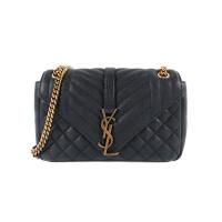 YSL 經典Monogram系列 羊皮 縫線 金Logo 金鍊 肩背包 (428125-深藍)