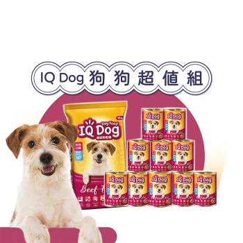 IQ Dog狗乾糧(13.5-15kg x1包)+狗罐頭(400g x24罐)-口味隨機出貨