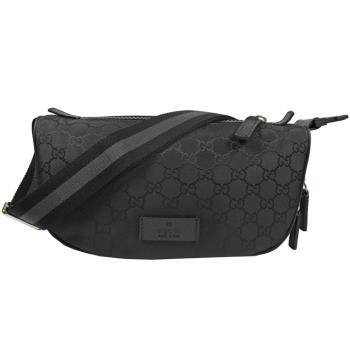 GUCCI449182 經典雙G緹花尼龍斜背腰包.黑