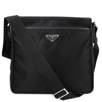 PRADA 2VH797 經典三角LOGO尼龍帆布皮飾邊斜背包.黑