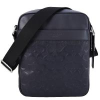 COACH 壓印LOGO皮革斜背包(深藍)