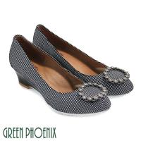 GREEN PHOENIX 國際精品圓形施華洛世奇燙鑽水玉點點楔型包鞋U28-2A903