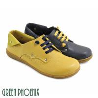 GREEN PHOENIX 雙彩撞色彈性鬆緊翻領全真皮平底休閒鞋U60-23028