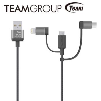 TEAM十銓科技 MFi認證 Lightning + USB Micro-B + Type-C 三合一傳輸充電線 TWC0C