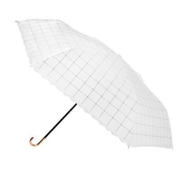 2mm 色膠抗UV格紋滾邊輕量彎把手開傘-格子米 /雨傘 摺疊 迷你 超輕量 阻隔紫外線 晴雨兩用 口袋傘 超防曬 抗UV 降溫 易乾