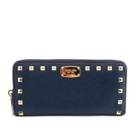 MICHAEL KORS 皮革拼鉚釘ㄇ型拉鏈長夾(金字)(海軍藍)35T7GTTZ1L NAVY