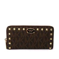 MICHAEL KORS PVC LOGO拼鉚釘ㄇ型拉鏈長夾(茶色)35S7GTTZ1B BROWN