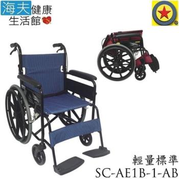 海夫健康生活館 輪昇 可折背 輕量 通用型 輪椅(SC-AE1B-1-AB) 骨架布色隨機出貨