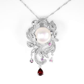 【寶石方塊】天然珍珠項鍊-925銀飾-盡態極妍