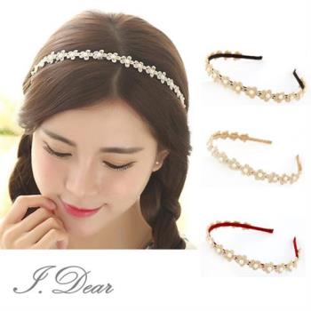 【I.Dear】韓系花朵蕾絲鑲珍珠小梅花邊髮箍(3色)現貨