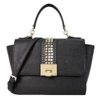 MICHAEL KORS TINA金屬鉚釘壓釦翻蓋手提斜背包(中/黑)