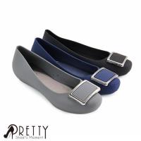 Pretty 典雅方形金屬內增高防水膠鞋/雨鞋BA-2411D