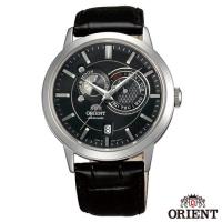 ORIENT東方錶 經典工藝日月相錶系列皮革機械腕錶-黑色x41.5mm FET0P003B0