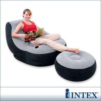INTEX 懶骨頭-單人充氣沙發椅附腳椅-灰色 (68564)