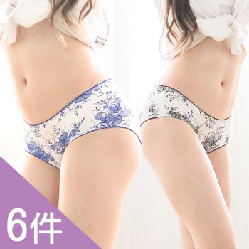 【Ks凱恩絲】專利有氧蠶絲抑菌典雅青花瓷女內褲 - 6件組(顏色隨機)