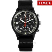 TIMEX 天美時 / TXTW2R67700 / 美國品牌 INDIGLO專利冷光照明 三眼計時 日期 帆布手錶 黑色 40mm