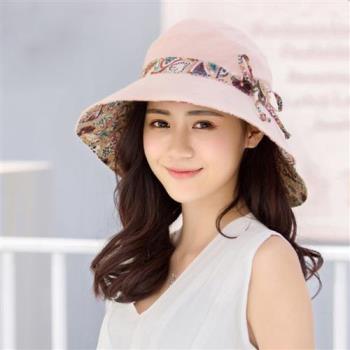 【幸福揚邑】愛心紋大帽檐抗UV防紫外線雙面配戴可摺疊遮陽帽-粉紅