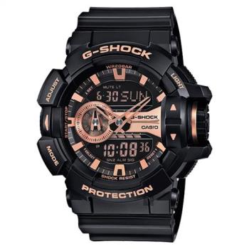 CASIO 卡西歐 G-SHOCK 金屬系雙顯手錶-玫瑰金x黑 GA-400GB-1A4