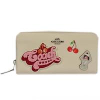 COACH 馬車LOGO可愛塗鴉荔枝皮革拉鍊長夾(白)