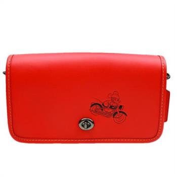 【COACH】MICKEY 迪士尼限量聯名款全皮革 方型手抓/斜背包(紅色)
