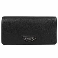 BALENCIAGA 巴黎世家 519641 方形LOGO 荔枝牛皮扣式長夾.黑