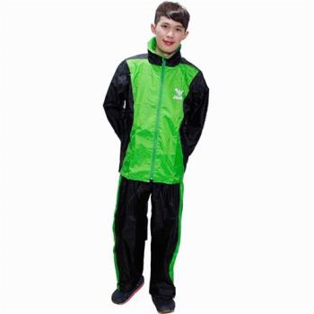 JUMP新二代挺酷套裝休閒風雨衣-黑綠+通用鞋套