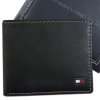 【Tommy】Tommy Hilfiger 牛皮夾 簡式雙鈔夾 品牌盒裝/黑色